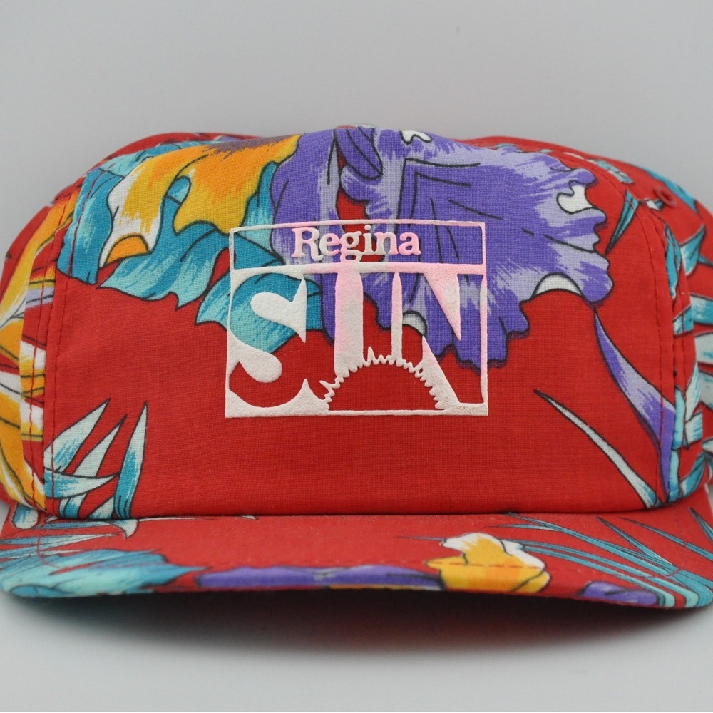 Regina‎ Sun Snapback Hat OS Red Excellent Tropical Floral Flat Brim Streetwear